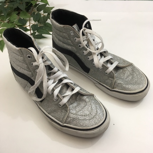 silver glitter high top vans